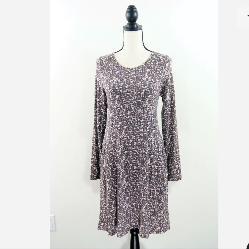 Garnet Hill Brown Printed Jersey Trapeze Dress S